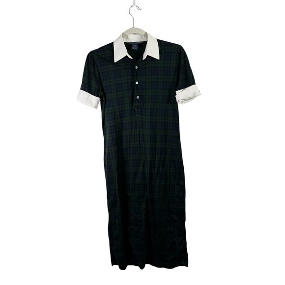 Ralph Lauren Blue Label Green Plaid Polo Midi Dress Preppy Academia Womens Small - Picture 1 of 7